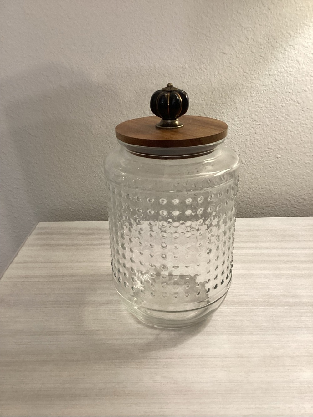 Clear Glass Hobnail Storage Jar With Wood Lid - IEC